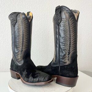 NEW Rod Patrick  Womens Cowboy Boots 7.5E Black Caiman Suede Western Blunt Toe